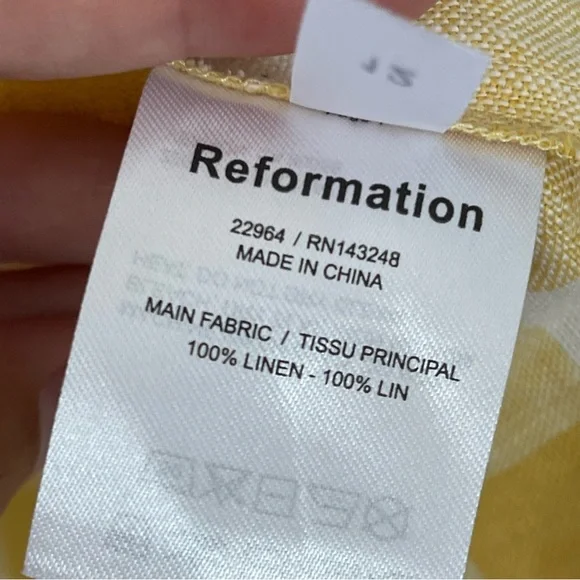 Reformation Nia Linen Gingham Check Midi Dress Yellow White Size 12 -  threedaughtersproperties.com
